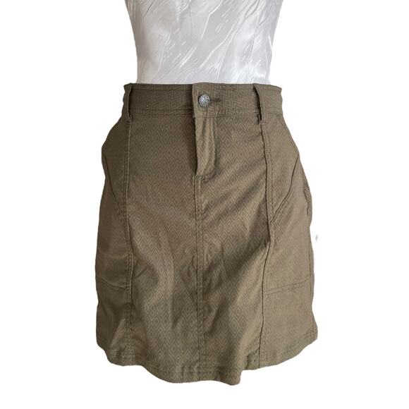 Prana Brown Tan Geometric Nylon Outdoors Crunchy Girlie Stretch Mini Skirt Sz 6 - Picture 1 of 16